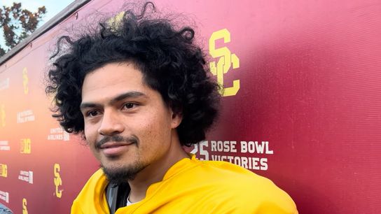 Jayden Maiava on re-signing with USC, Makai Lemon winning the Biletnikoff, and preparing for the Alamo Bowl taken at Howard Jones Field (USC Trojans)
